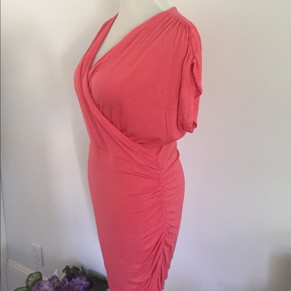 Kimono Style Cap Sleeve Coral Pink Dress - Picture 3 of 7